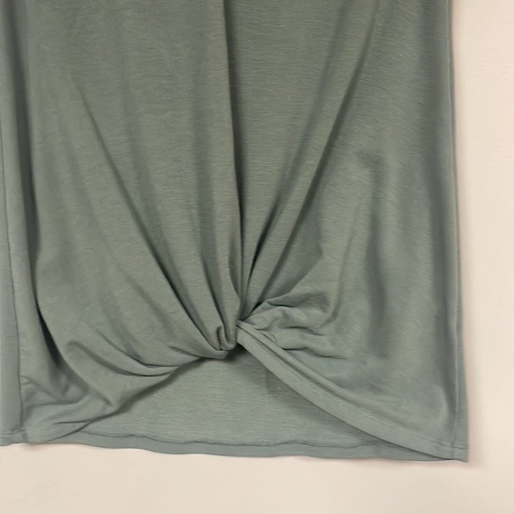 Cupio sage green  twist top S/P, v neck, tucked hemline short sleeve Tee - Picture 3 of 7